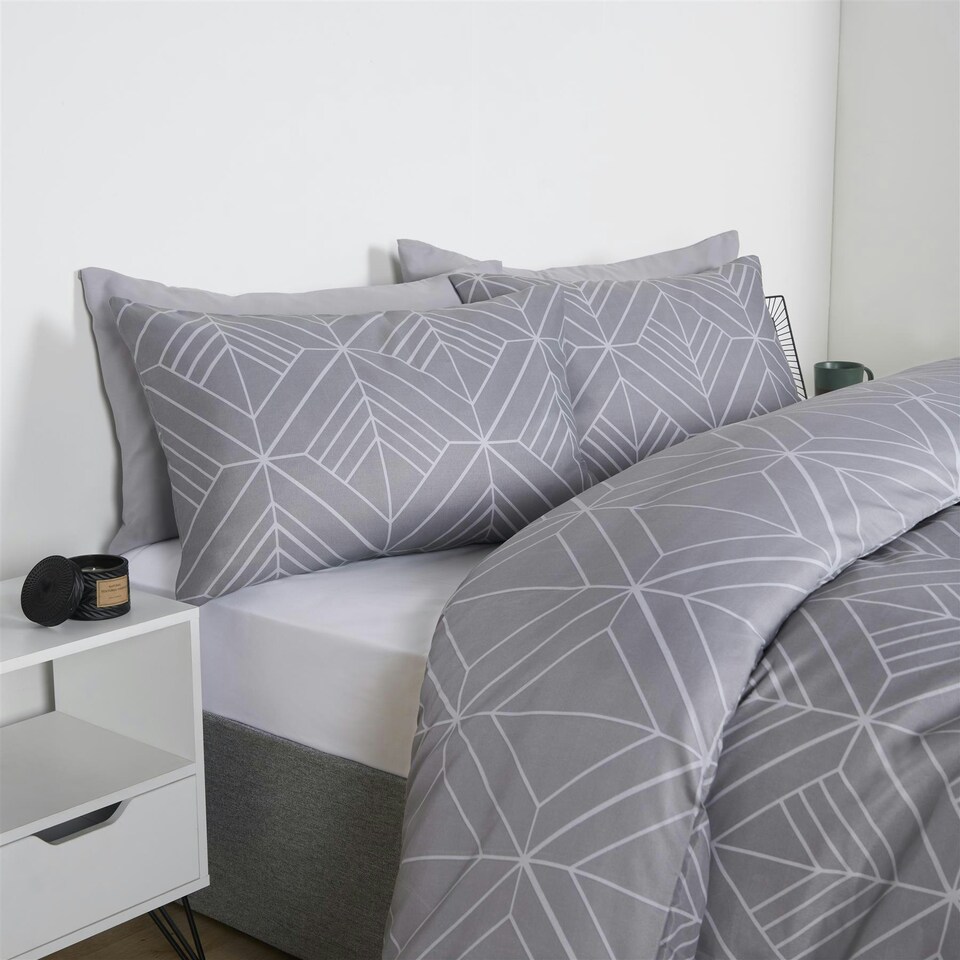 image 1 of OHS Isaac Geometric Reversible Print Duvet Cover and Pillowcase Bedding Set, King - Grey