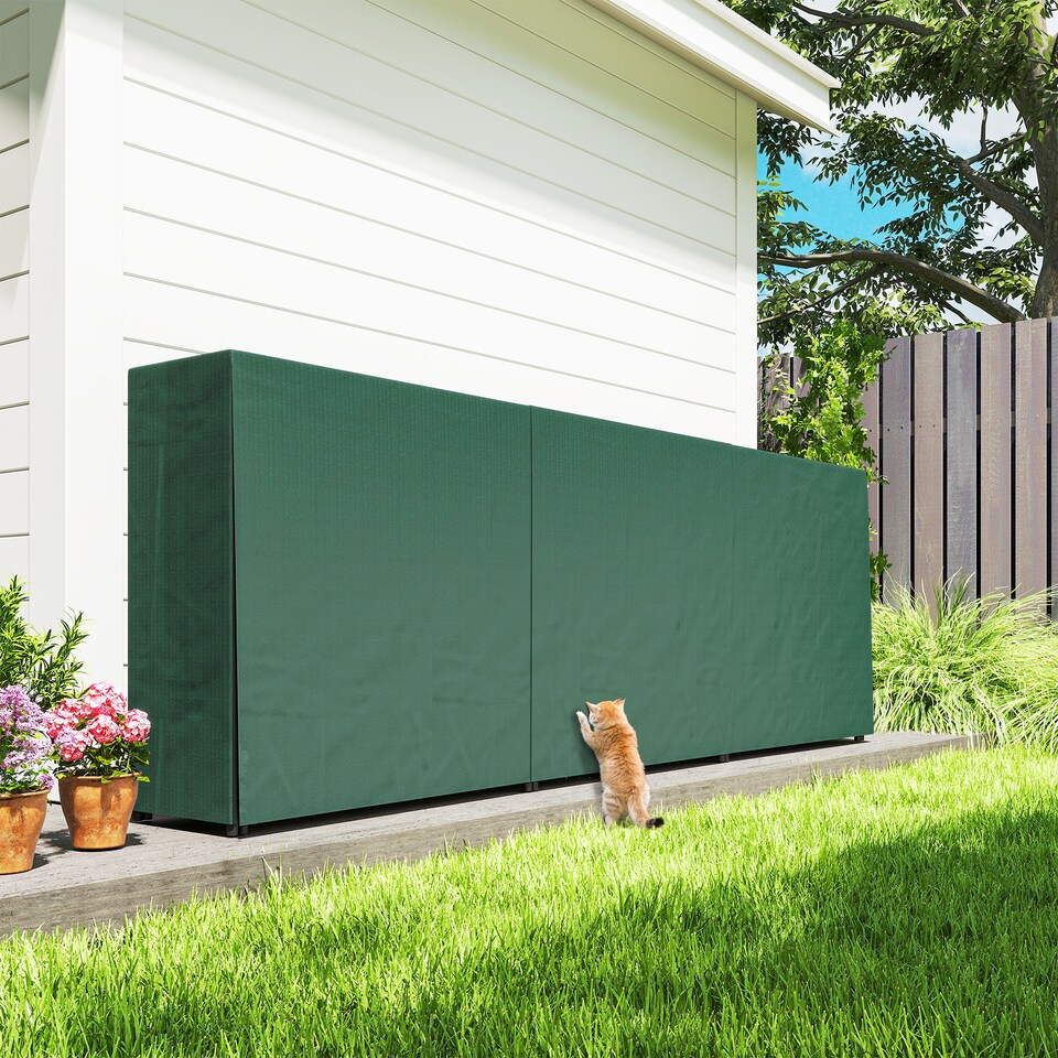 image 1 of Outsunny Firewood Rack with Waterproof Cover, Heavy Duty Metal Log Store Indoors, Log Storage Holder for Outdoor Indoor Fireplace, 300 x 36 x 99 cm, Dark Green