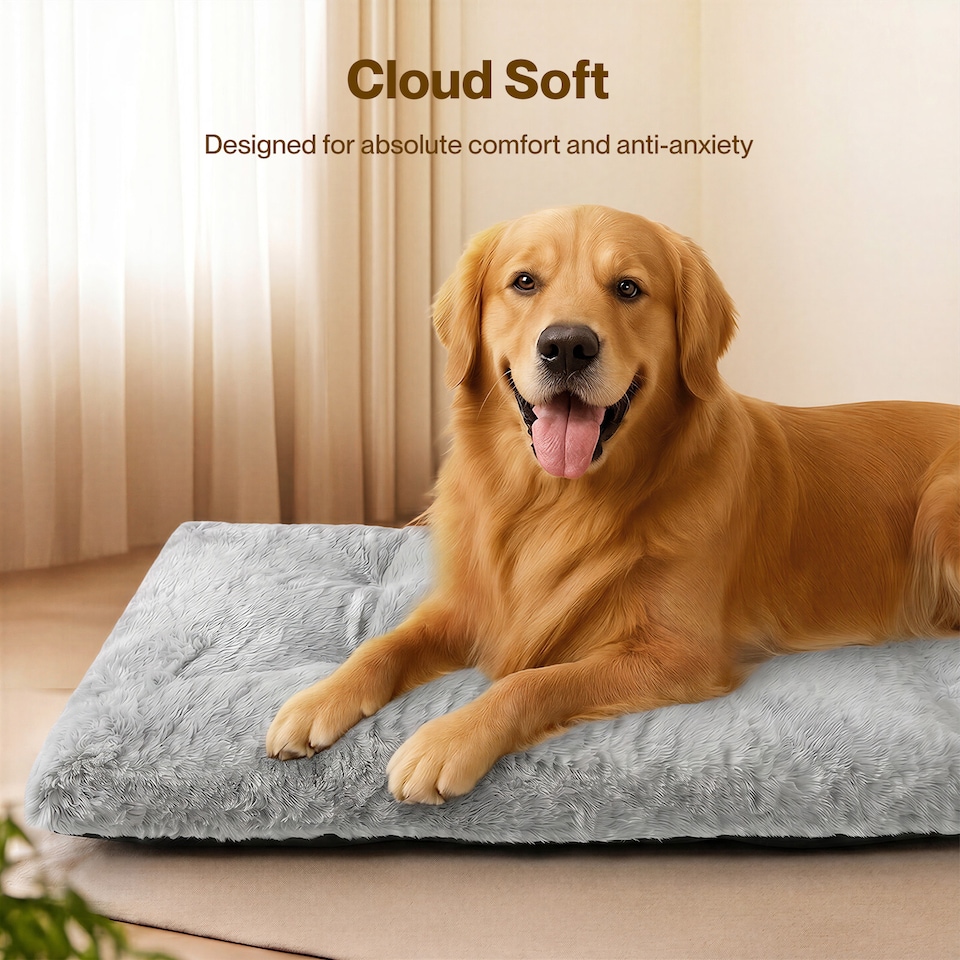 image 1 of Skylos Soft Plush Pet Bed Washable Cushion Mat for Dog Cat Crate Puppy | Grey | 75 x 50cm | One Size