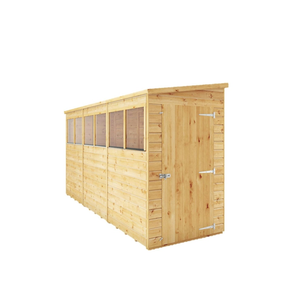 image 1 of 12 x 4 Modular Garden Shed Wooden Shiplap Pent Tongue and Groove Storage Brown