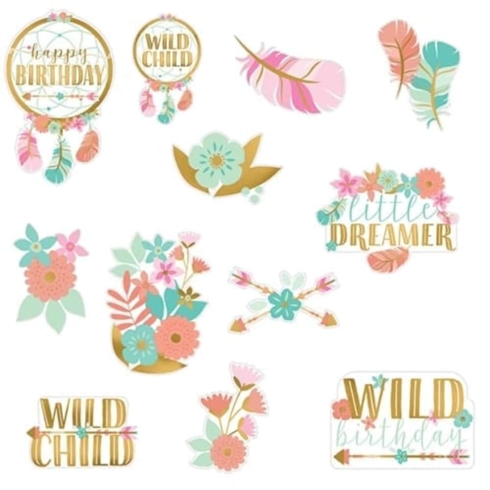 Boho Birthday Girl Cardboard Cutouts Decorations - Pack of 12