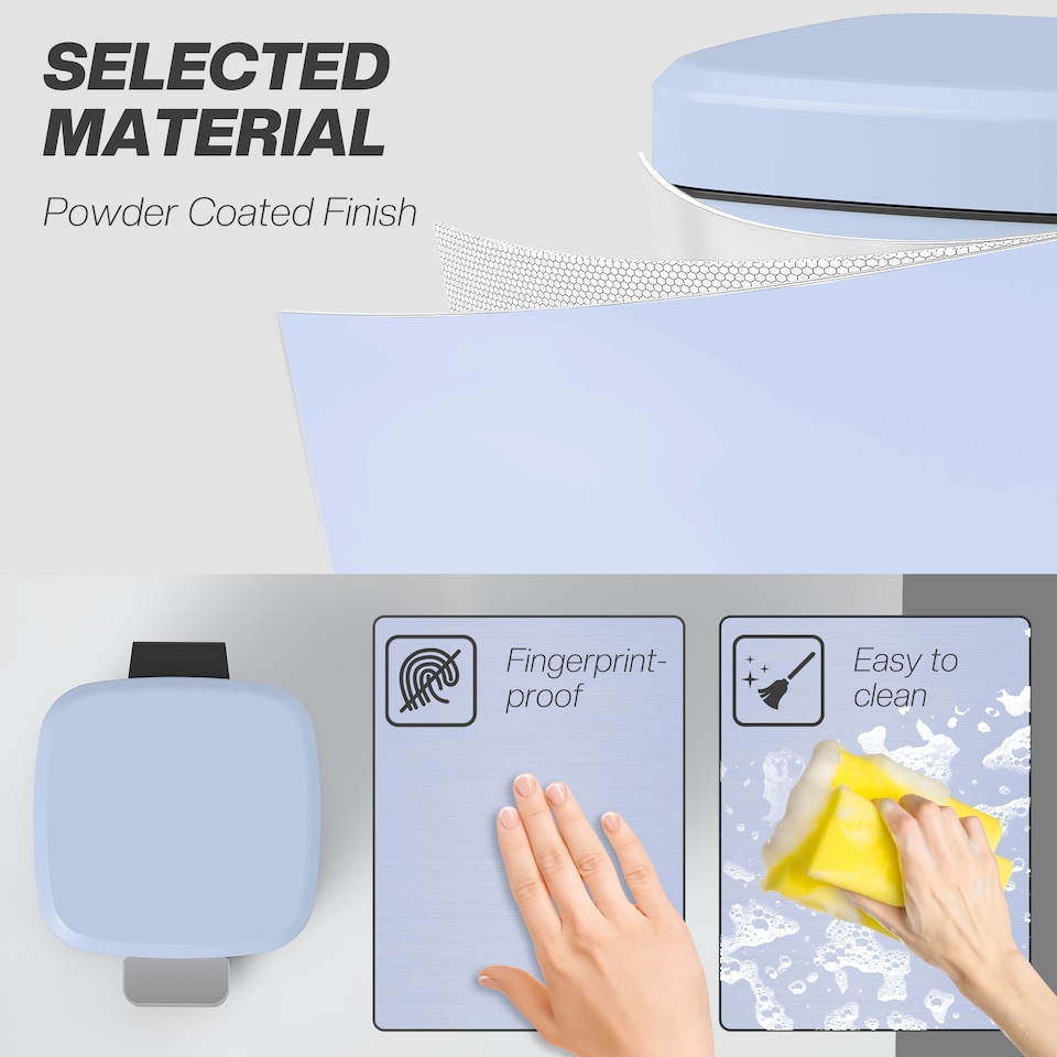 image 1 of HOMCOM 12L Kitchen Pedal Bin, Metal Rubbish Bin with Soft-close Lid, Light Blue