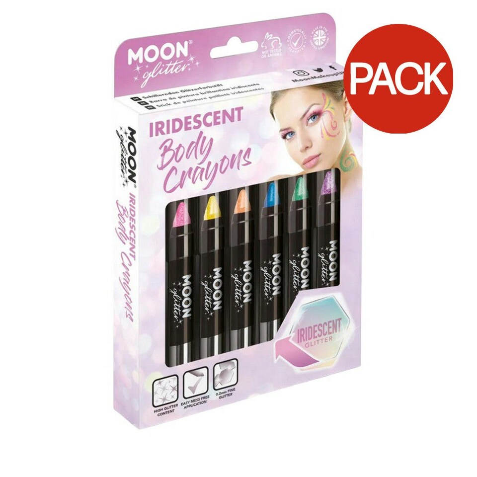 image 1 of Moon Glitter Iridescent Body Crayons (Pack of 6) - Pink/Yellow/Orange/Blue/Green/Purple - One Size