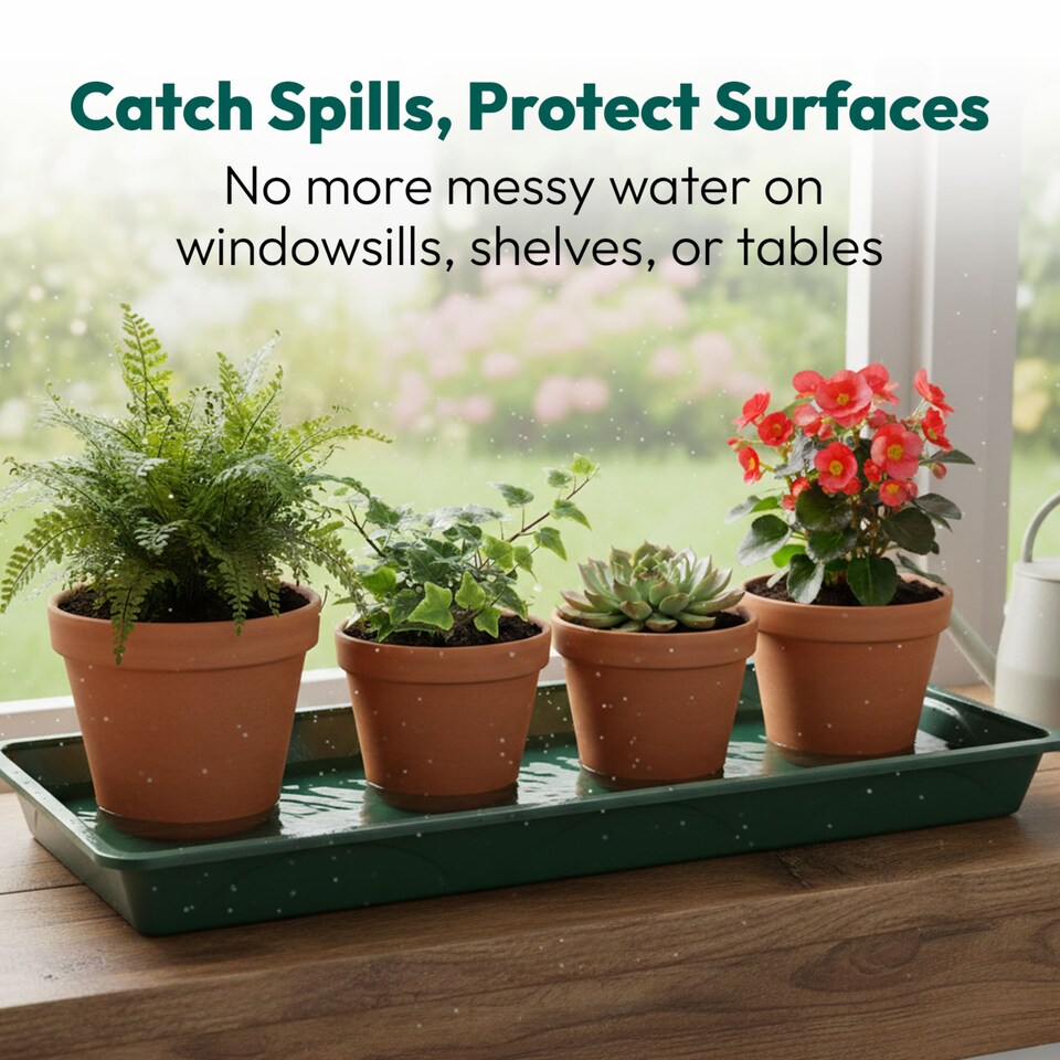 image 1 of 55cm Windowsill Plant Tray Plastic Drip Tray for Indoor Outdoor Plant Pots Pack of 9