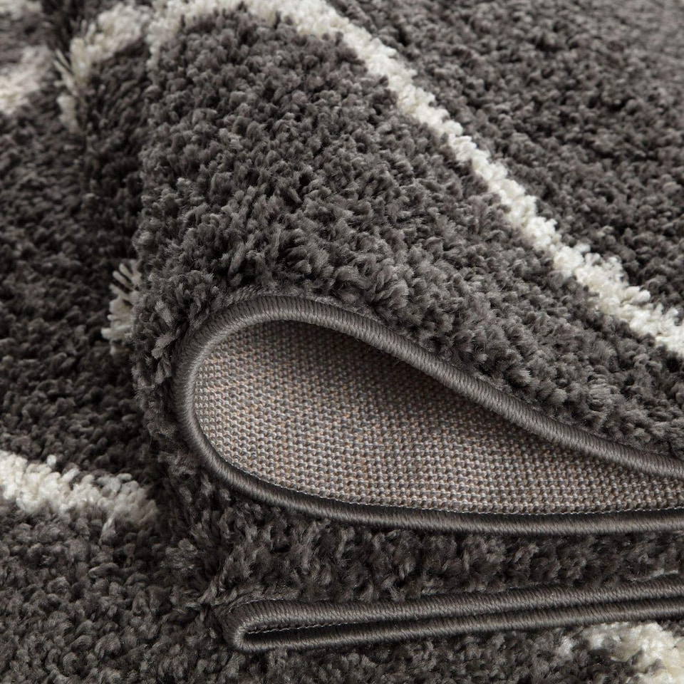 image 1 of The Rugs Moroccan Collection Soft High Pile Shaggy Diamond Floor Rugs and Runners Living Room