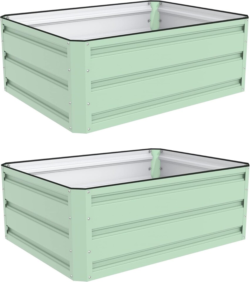 image 1 of Raised Metal Planters in Sage Green Easy Assemble (2x Planters 80x60cm) | Green