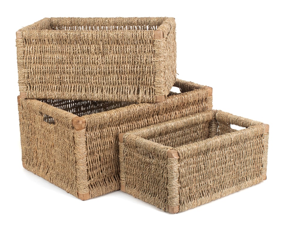 image 1 of Set of 3 Seagrass Storage Basket | Green | Green | Not provided