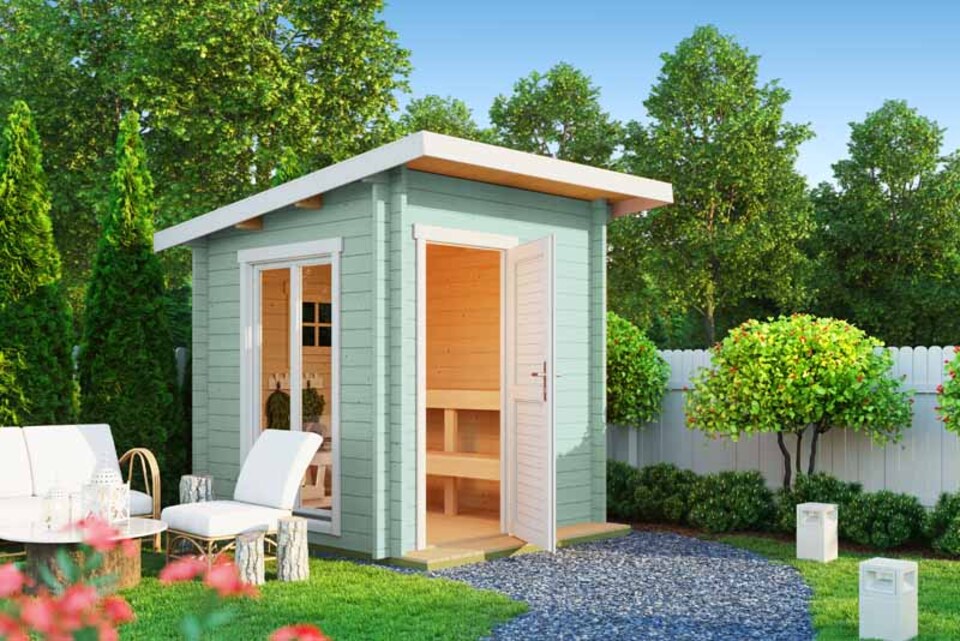 image 1 of Abisko-Log Cabin, Wooden Garden Room, Timber Summerhouse, Home Office - L240 x W278.1 x H233.7 cm | Brown