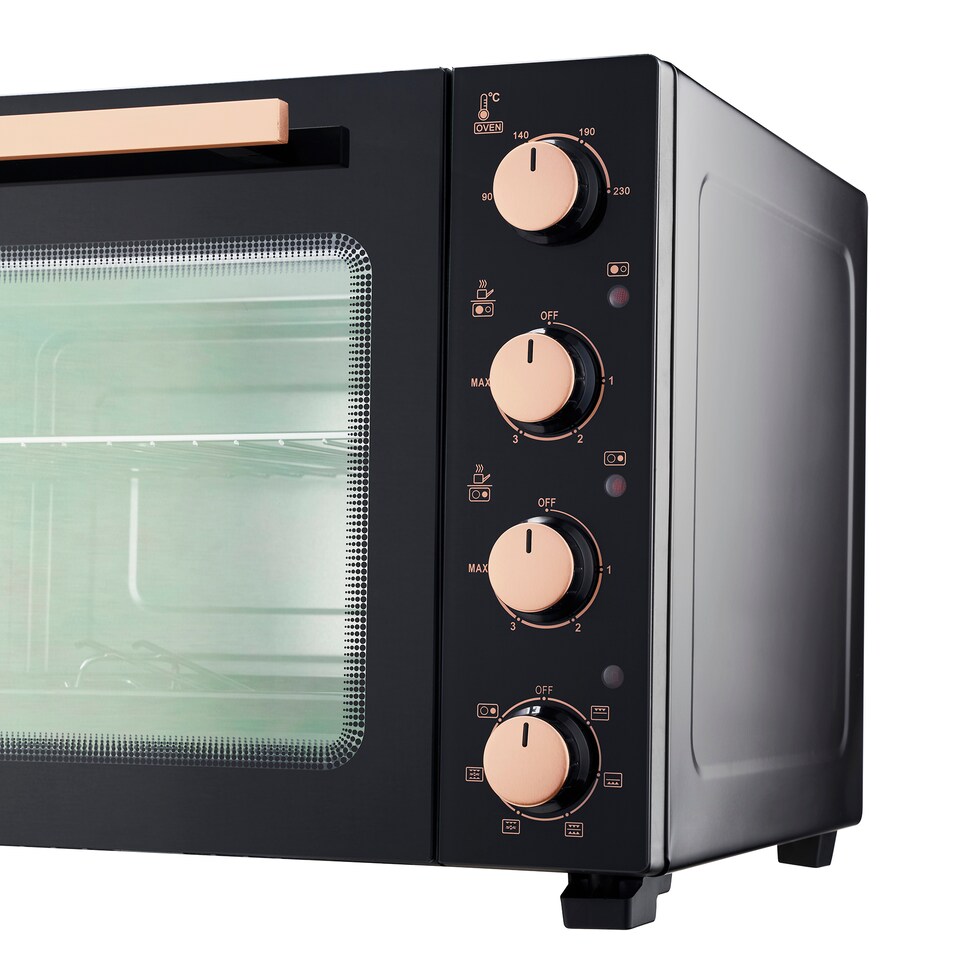 image 1 of Cooks Professional 48L Mini Portable Oven with 2 Ceramic Hobs - Electric Portable Countertop Cooker | Black | Black & Copper