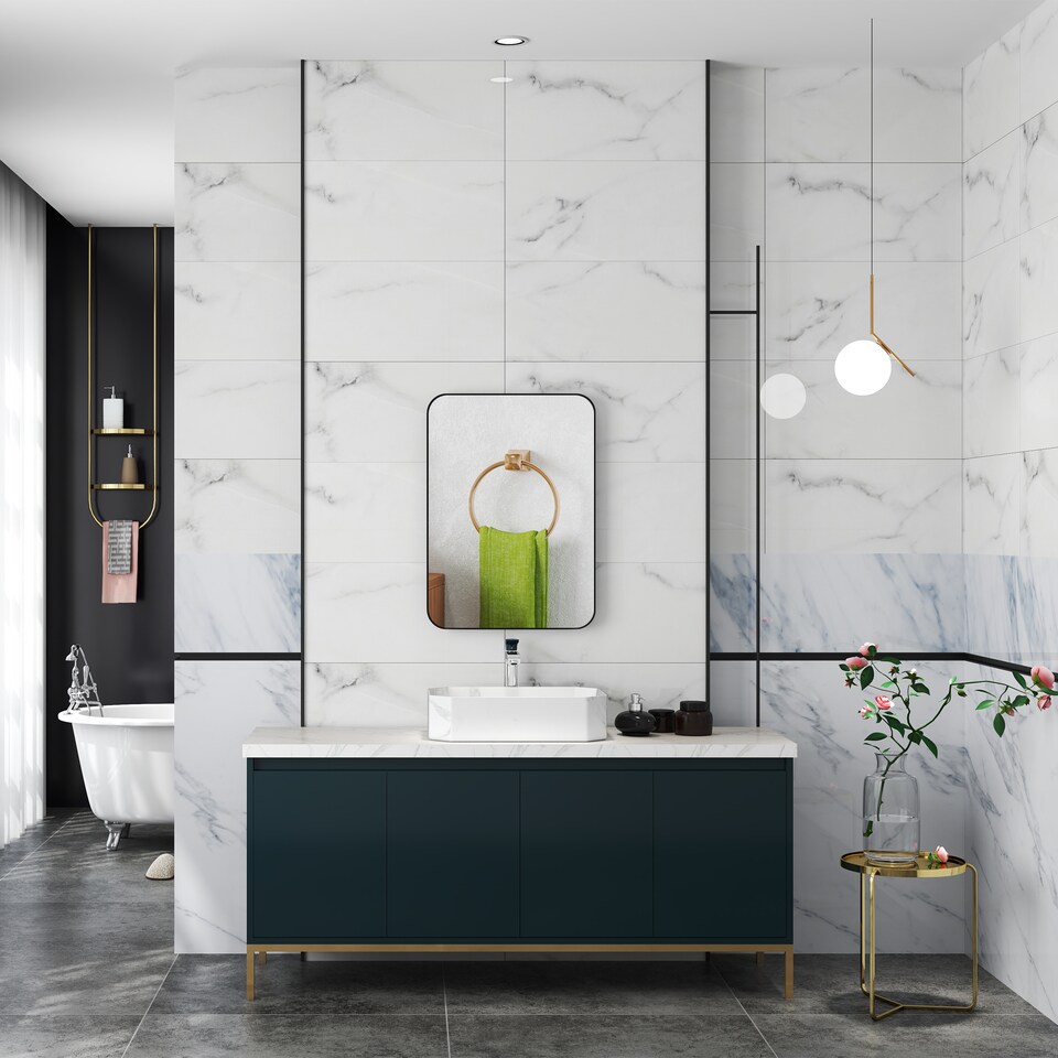 image 1 of HOMCOM Rectangle Bathroom Mirror, 50  70cm Metal Framed Wall Mirror, Decorative Mirror for Bedroom, Living Room, Entryway, Black