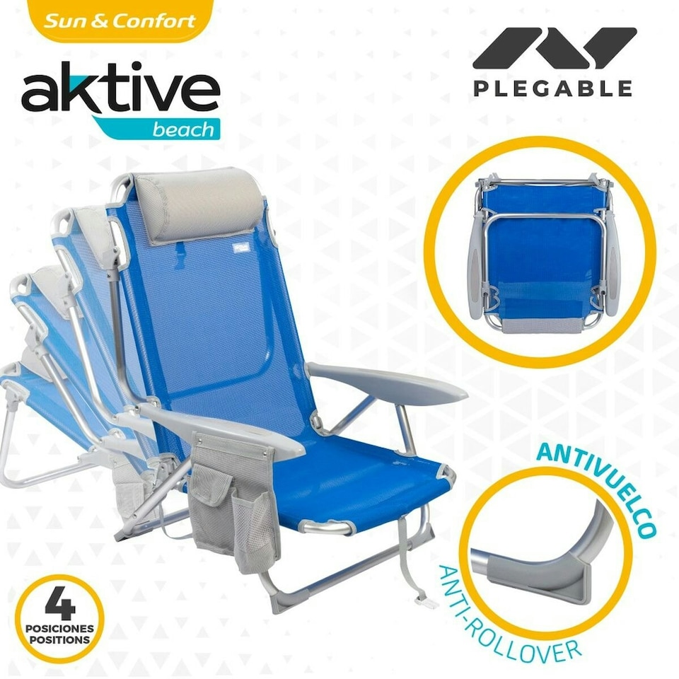 image 1 of Folding Chair with Headrest Aktive Gomera Blue 51 x 76 x 45 cm (2 Units) N/A
