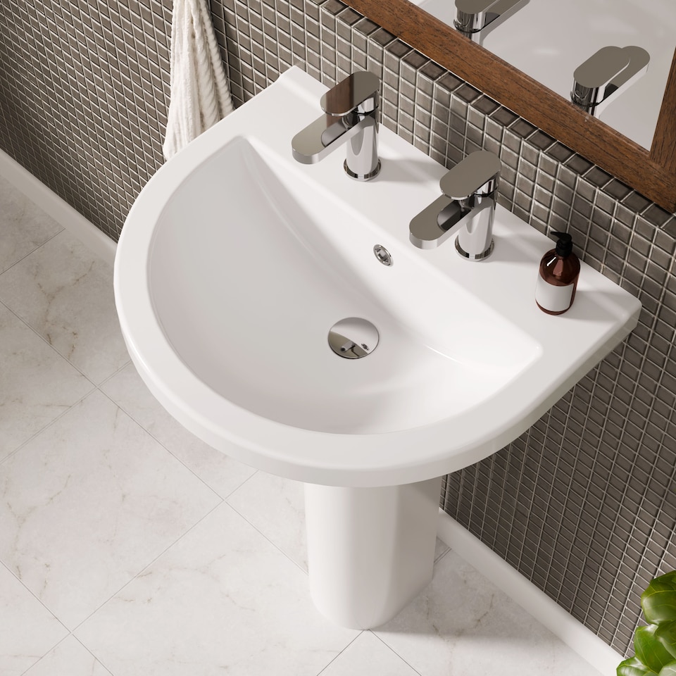 image 1 of Round 2 Tap Hole Basin Full Pedestal 550mm | White | White | 445 x 555 x 845mm