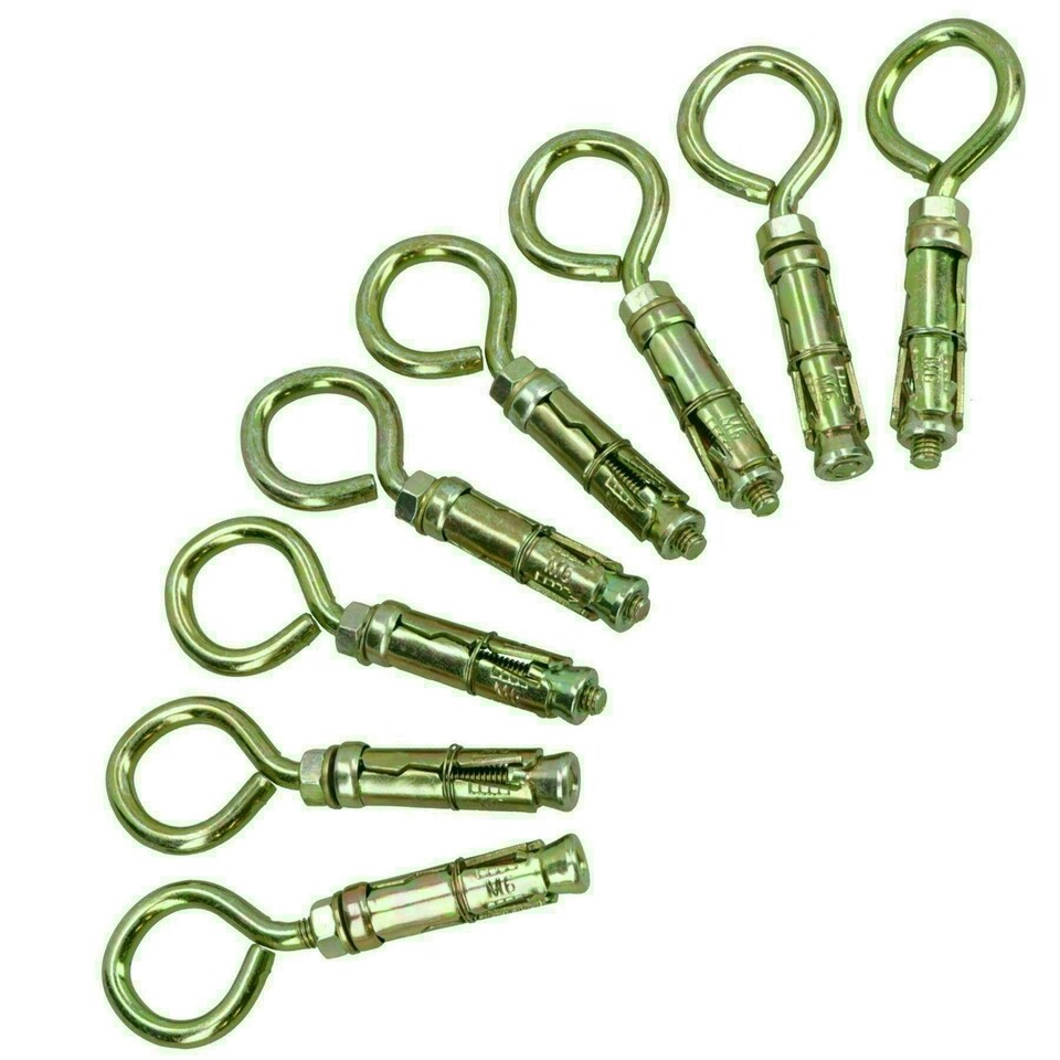 image 1 of 6mm Close Hook Anchor Eye Bolt Rawl Expansion Bolts Shield Wall 8 Pack