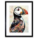 image 1 of Colourful Pattern Feather Puffin Bird Folk Art 9x7" Black Framed Wall Art Print
