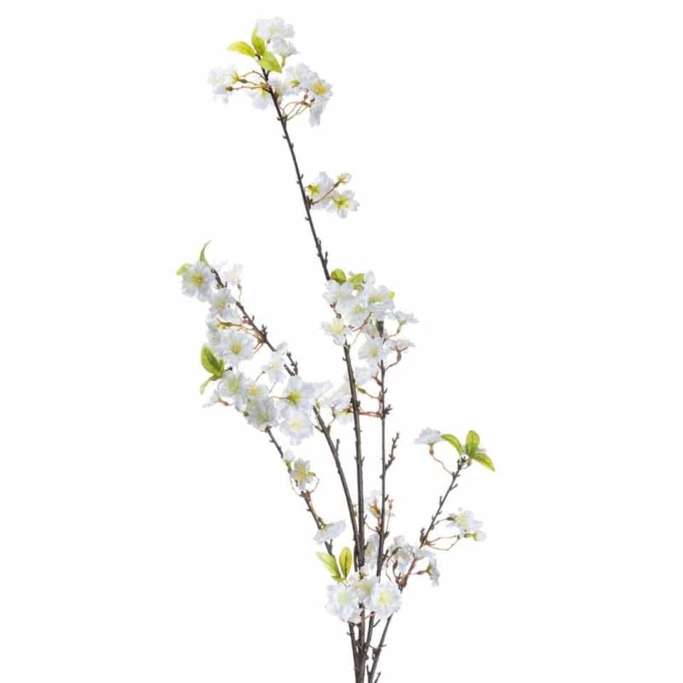 image 1 of White Cherry Blossom Spray Artificial Plant - Fabric/Plastic - L25 x W28 x H124 cm - White