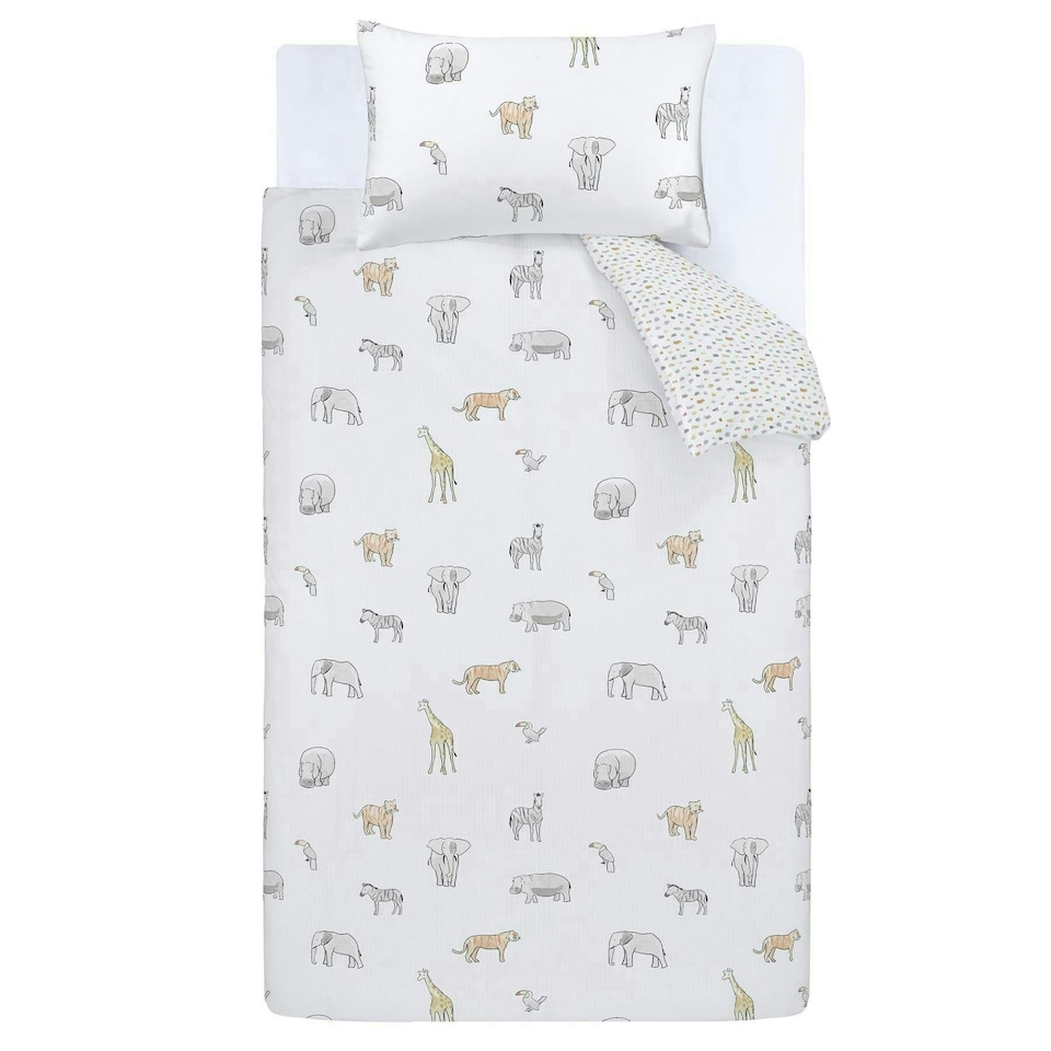 image 1 of Bianca Zoo Animals Cotton Reversible Duvet Cover Set | White