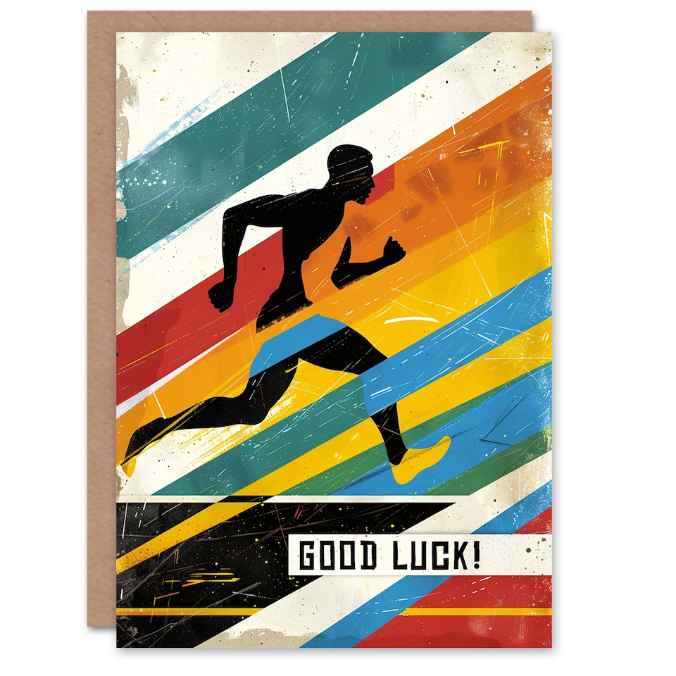 image 1 of Colourful Abstract Geometric Sport Runner Athlete Good Luck Card