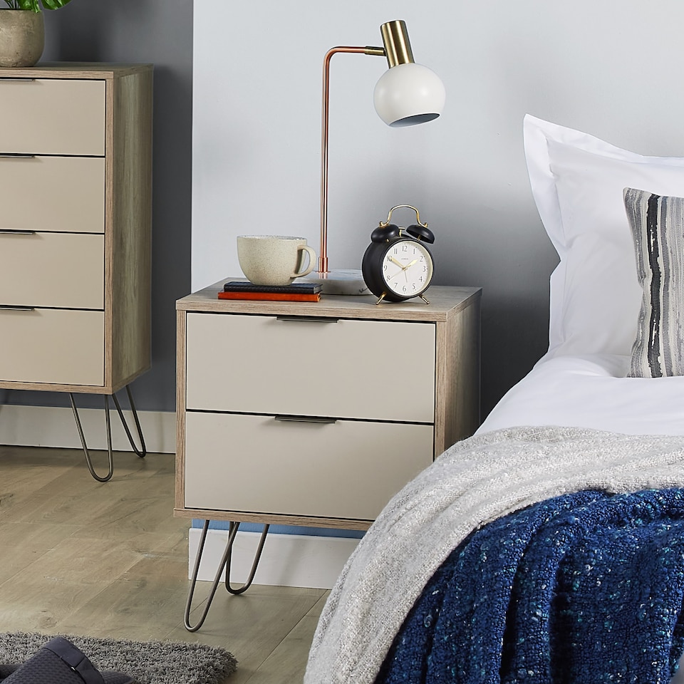 image 1 of Augusta 2 Drawer Bedside Table - Modern Industrial Style Nightstand for Bedrooms | Brown | Driftwood | One Size | 1