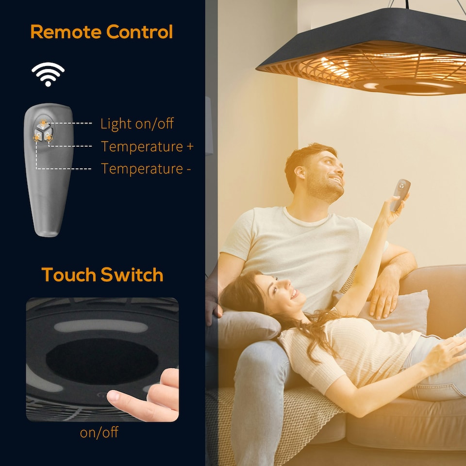 image 1 of Outsunny 2000W Patio Electric Hanging Ceiling Heater Halogen Remote Aluminium