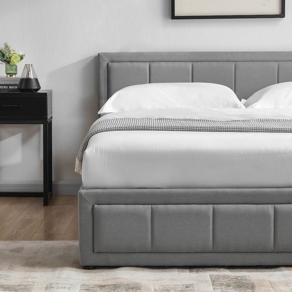 image 1 of Vida Designs Vanita 5ft King Size Ottoman Bed Storage Fabric Upholstered, Light Grey, 150 x 200cm