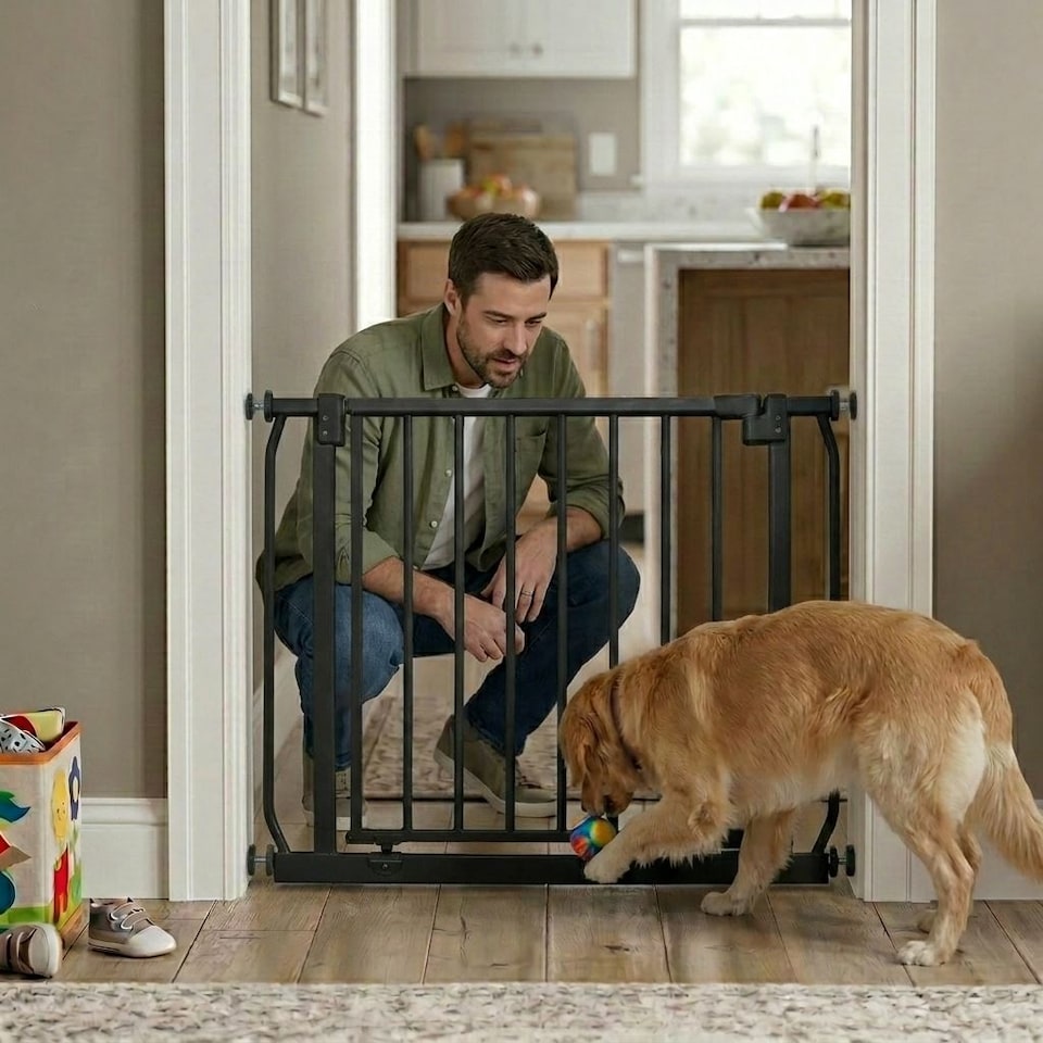 image 1 of Safetots Elite Pressure Safety Gate, 207cm - 216cm, Matt Black, Pressure Fit Stair Gate, Baby Gate for Doors Hallways and Spaces, Safety Barrier, Easy Installation