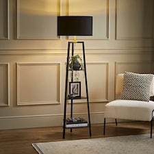ValueLights Hiru Black 3 Tier Floor Shelf Lamp Black Shade Black