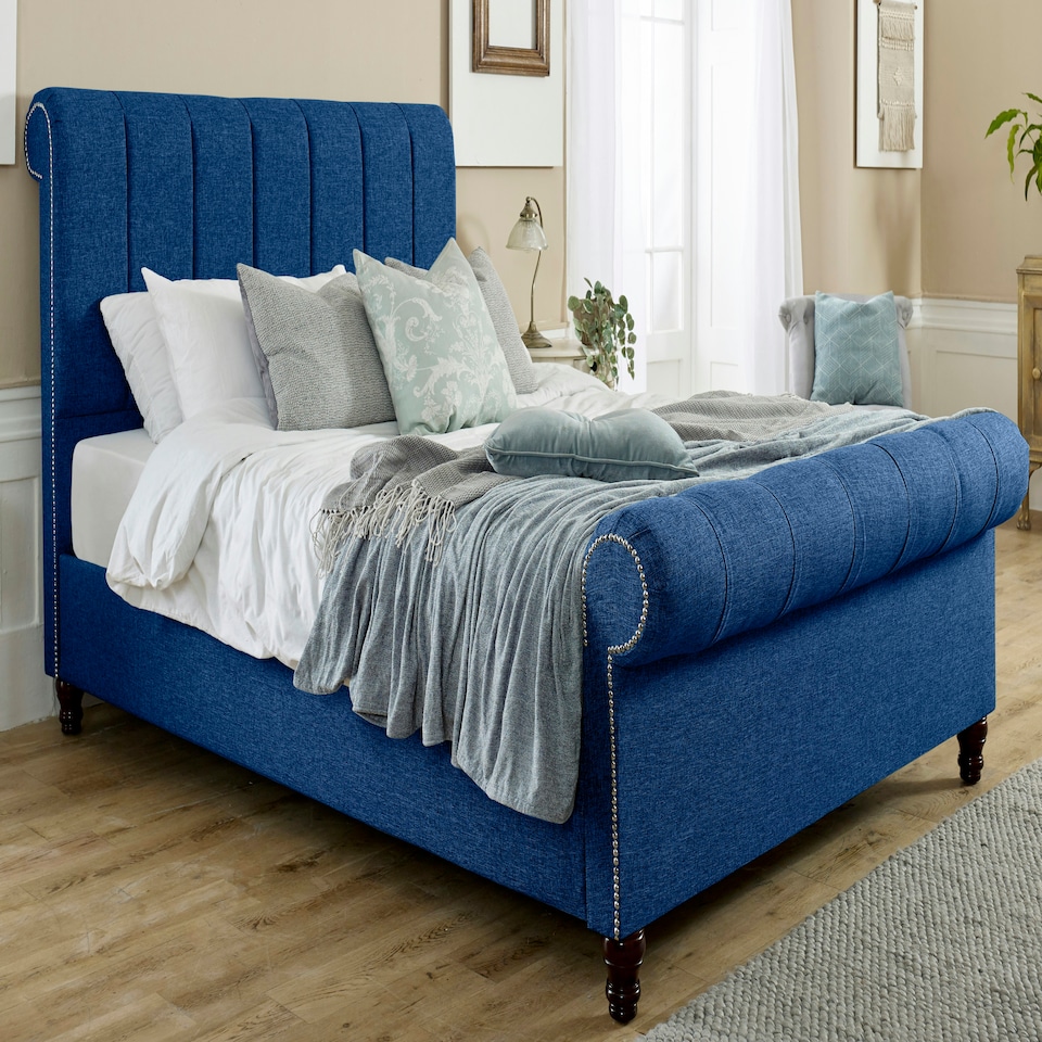 Sally Linen King Bed Frame - Blue