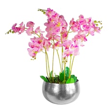 Leaf XL Metal Bowl Planter 32 x 20cm Hammered Silver Colour - Straight Edge Silver