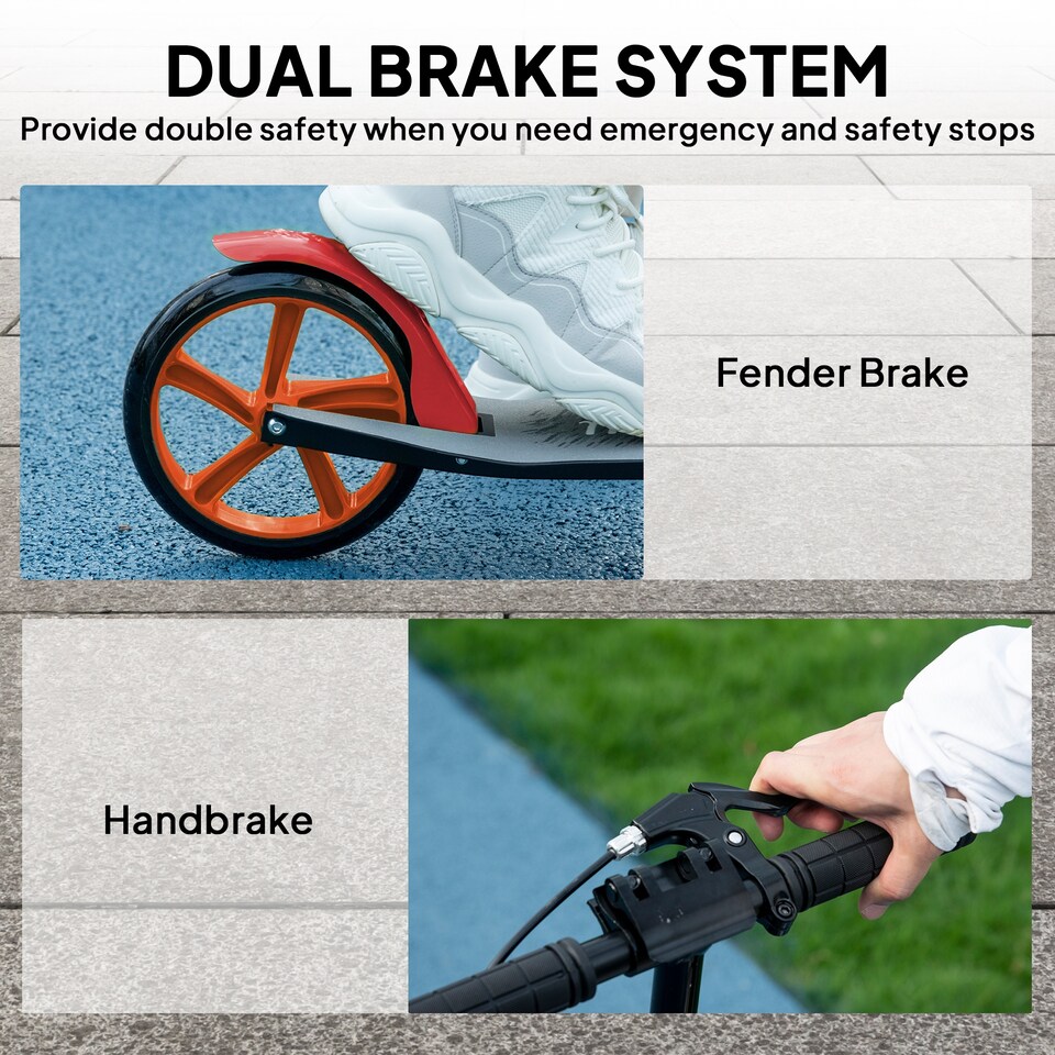 image 1 of HOMCOM Folding Kick Scooter for 14+ w/ Adjustable Height | Red | Red and Black | 91.5L x 36.5W x 91-104H cm