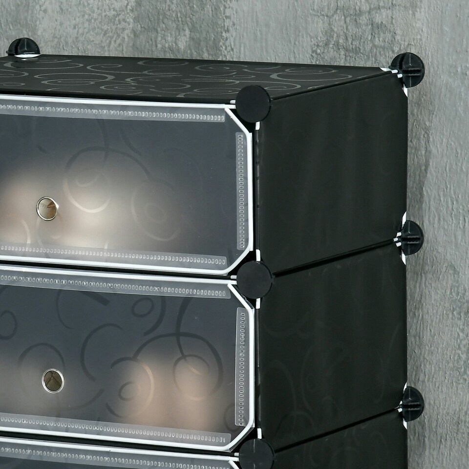 image 1 of HOMCOM 6 Tier Shoe Rack Plastic Storage Cabinet Modular Shoe Tower Black Black