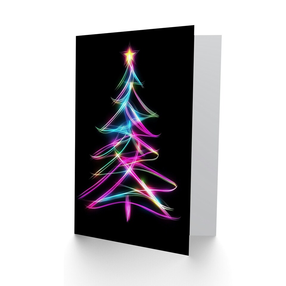 image 1 of Neon on Black Colourful Tree Light Painting Blank For Him Or Her Art Christmas Card