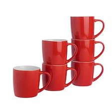 Argon Tableware 6x Coloured Coffee Mugs - Red - 350ml - Tea Mug Latte Mug Cappuccino Mug Drinking Mug Red