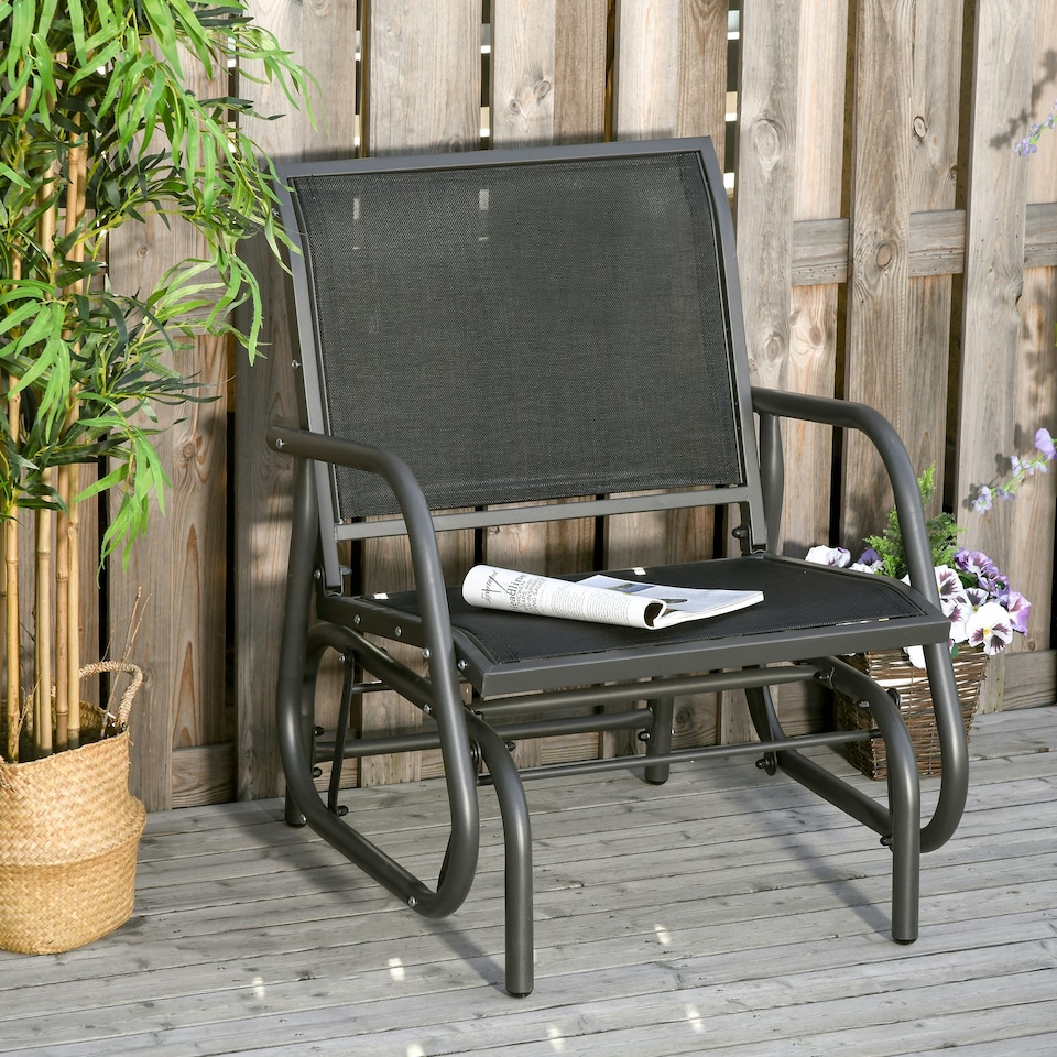 image 1 of Outsunny Outdoor Gliding Swing Chair Garden Seat w/ Mesh Seat Curved Back Steel