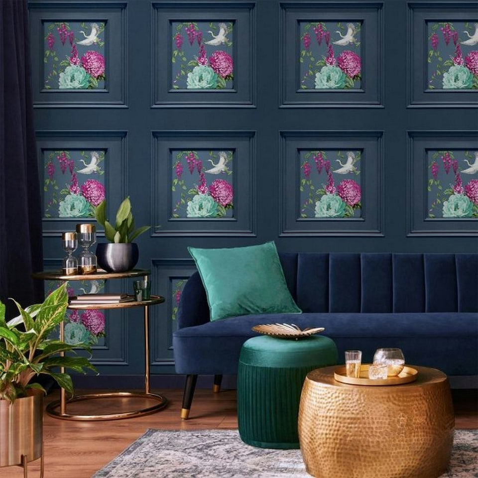 image 1 of Belgravia Corinthia Panel Wallpaper - Navy - 10m x 53cm Blue