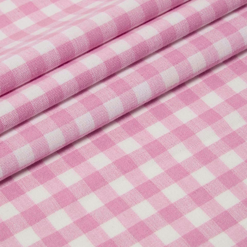 image 1 of Homescapes Pure Cotton Gingham Check Pink Fabric 150cm Wide Pink