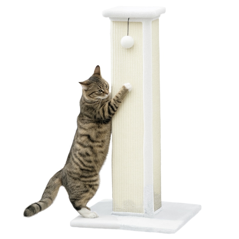 image 1 of PawHut Cat Scratching Post with Vertical Sisal Rope Ball Plush, 81cm