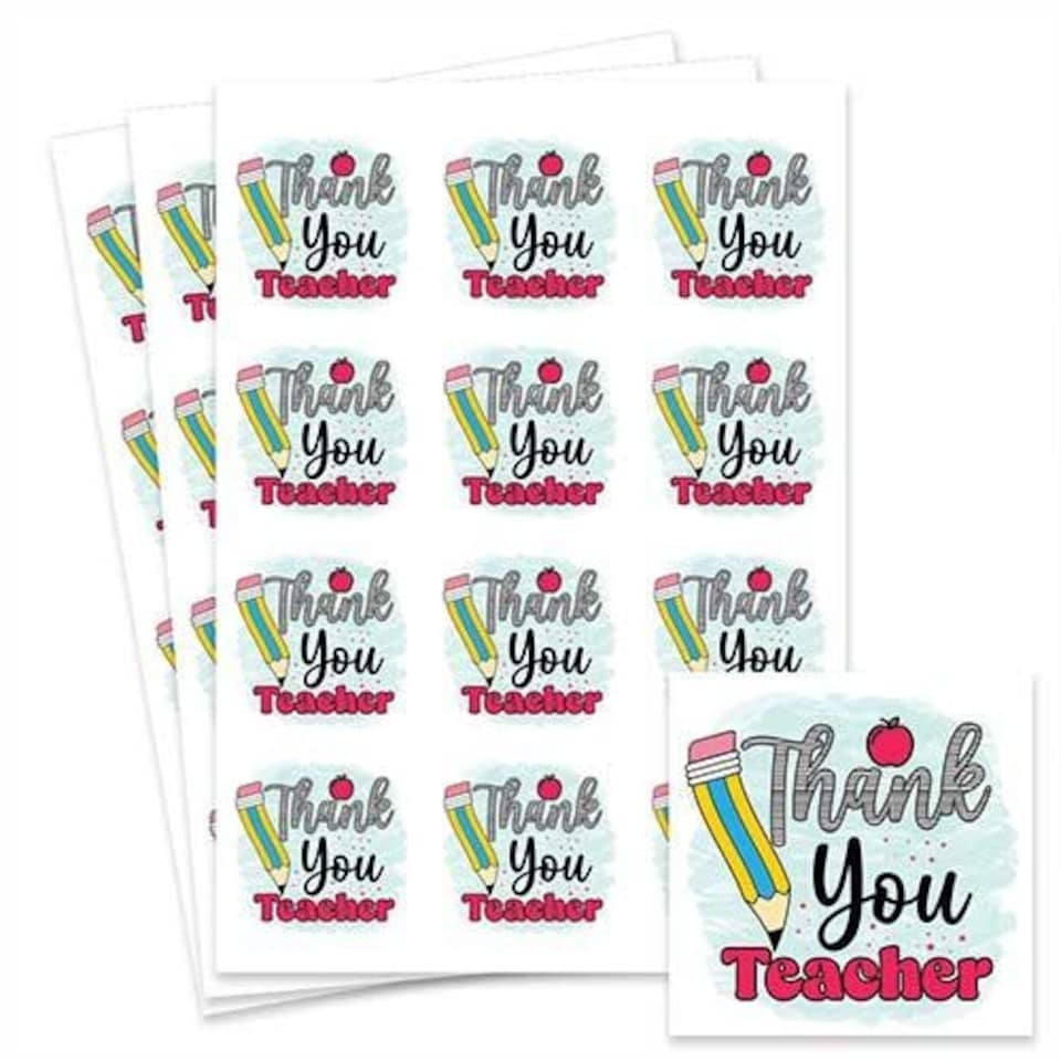 image 1 of Thank You Teacher Square Stickers 65mm - Sheet of 12