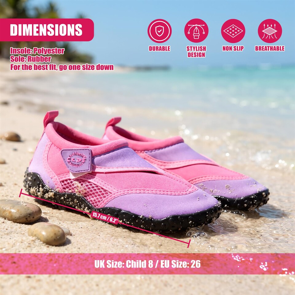 image 1 of GEEZY Kids Aqua Water Shoes for Girls Beach Holidays - Pink, UK Child 8