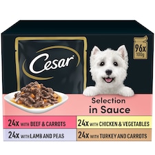 96 x 100g Cesar Luxury Adult Wet Dog Food Pouches Mixed Favourites In Sauce