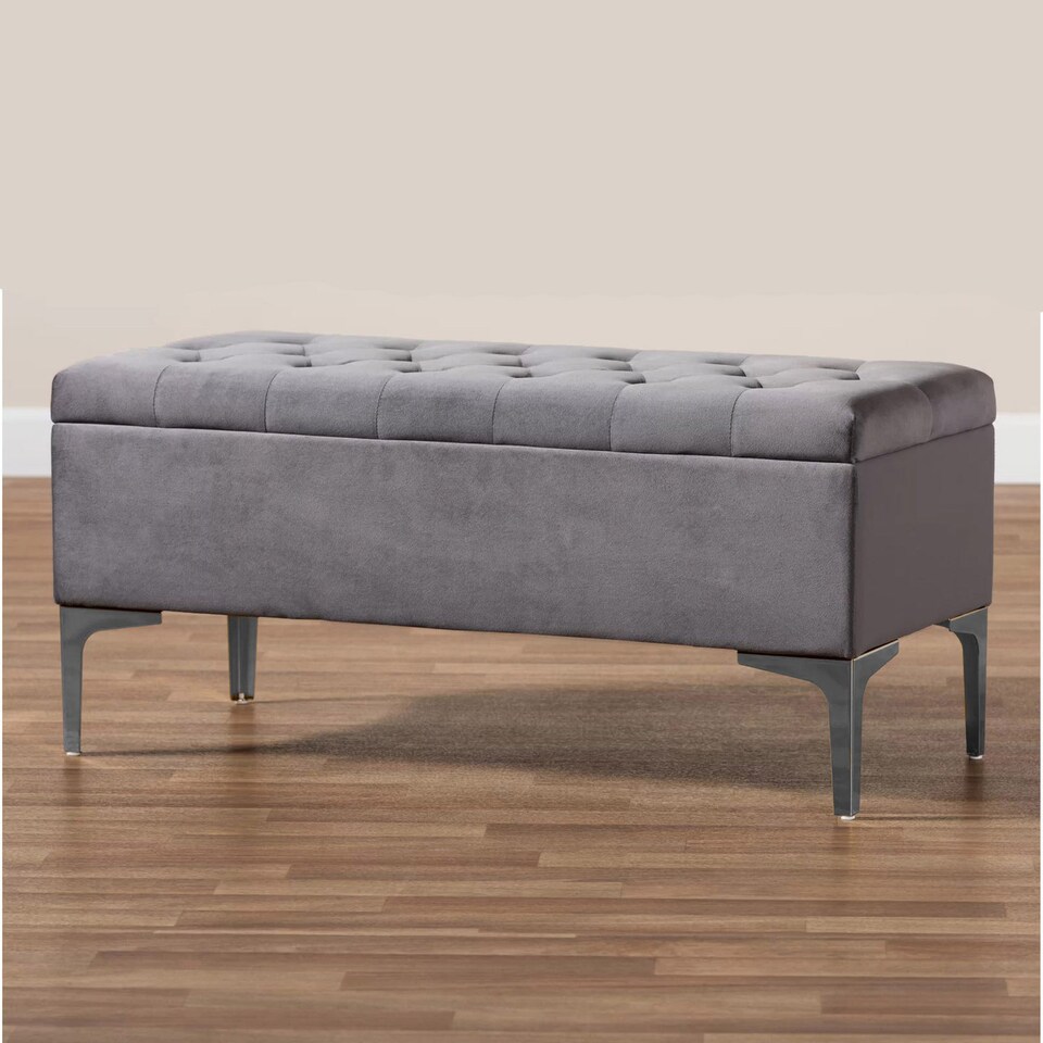 image 1 of Modena Storage Ottoman Bench, Ottoman Footstool with Legs, 150cm Plush Velvet Upholstered End of Bed Bench, Grey