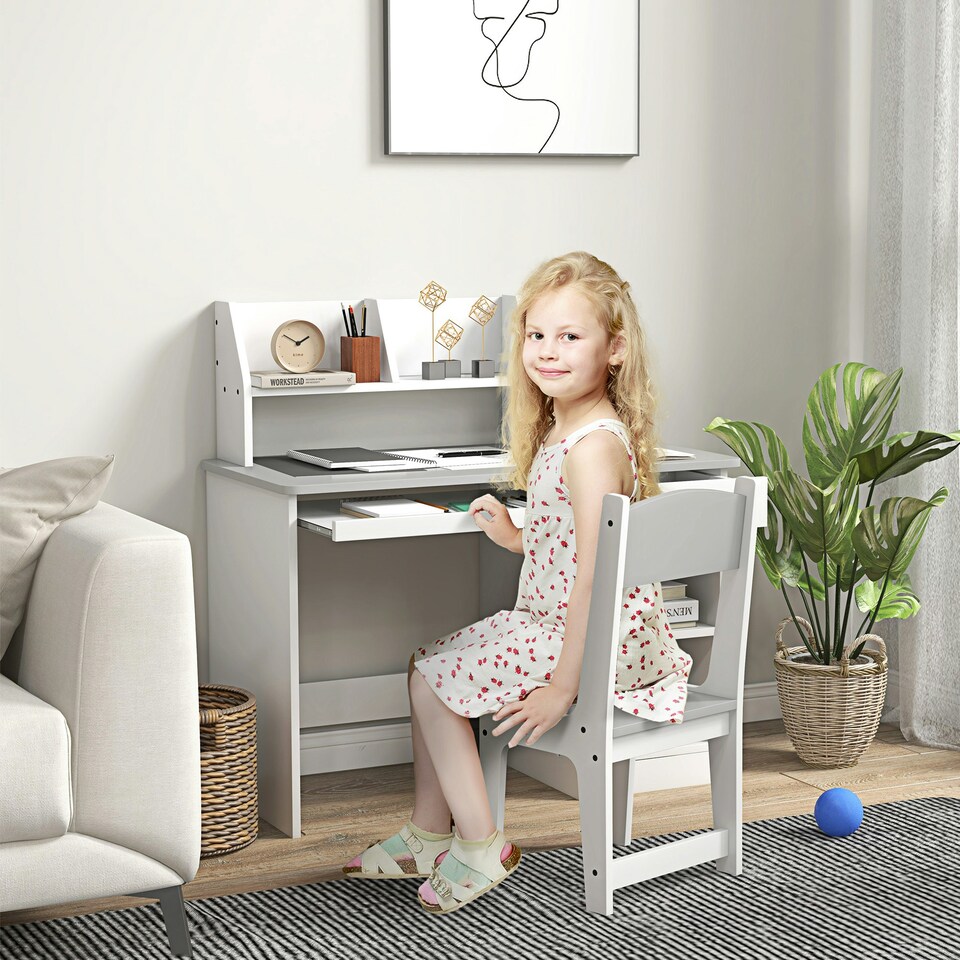 image 1 of ZONEKIZ Kids Desk and Chair Set with Storage, for Ages 5-8 Years