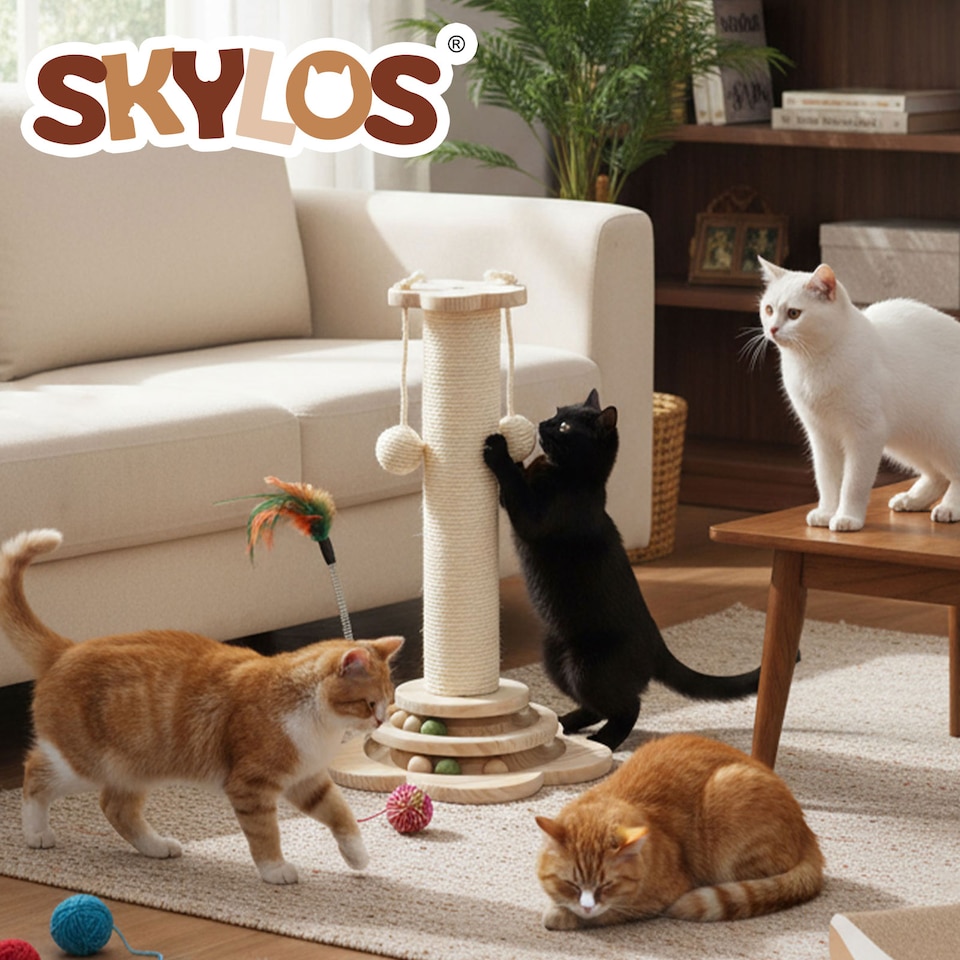 image 1 of Skylos Cat Scratching Post 45cm Natural Sisal Pole Activity Center Toys