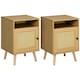 image 1 of HOMCOM Bedside Table Nightstand with Storage Shelf and Door Cupboard, Side End Table with Rattan Element and Tapered Leg for Living Room, Bedroom, Set of 2, Natural