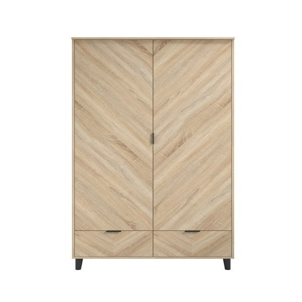 image 1 of Stockholm Chevron 2 Door Wardrobe - Engineered Wood - L58 x W100 x H190 cm - Sonoma Oak/Black Matte Brown