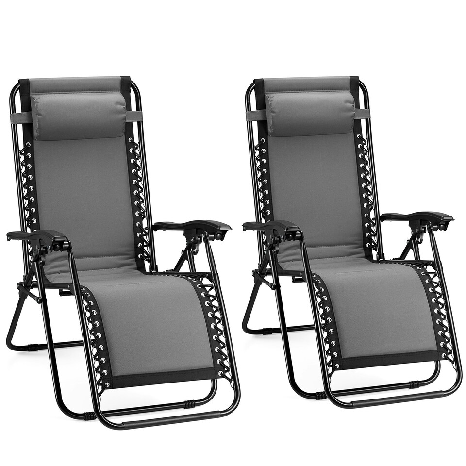 image 1 of VonHaus Set of 2 Padded Folding Zero Gravity Sun Lounger Chairs for Garden Grey