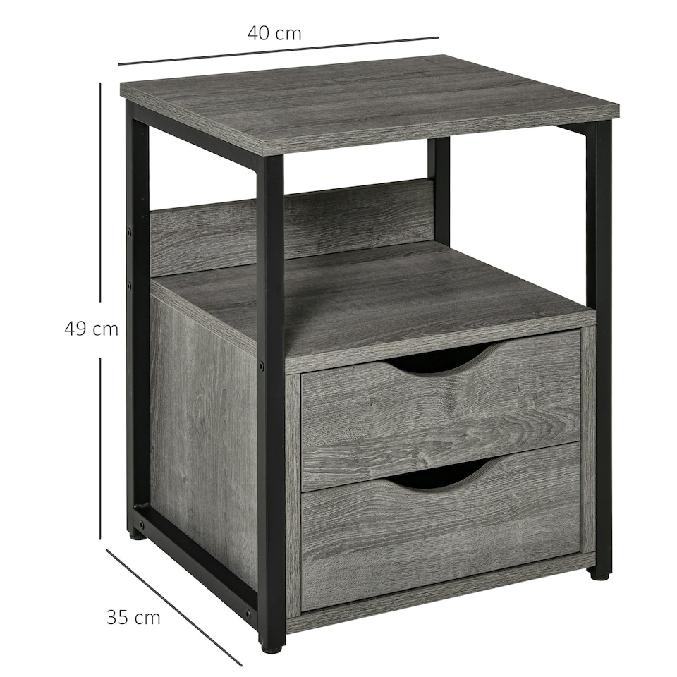 image 1 of HOMCOM End Table Bedside Desk Slim Storage Cabinet with Shelf Brown Grey