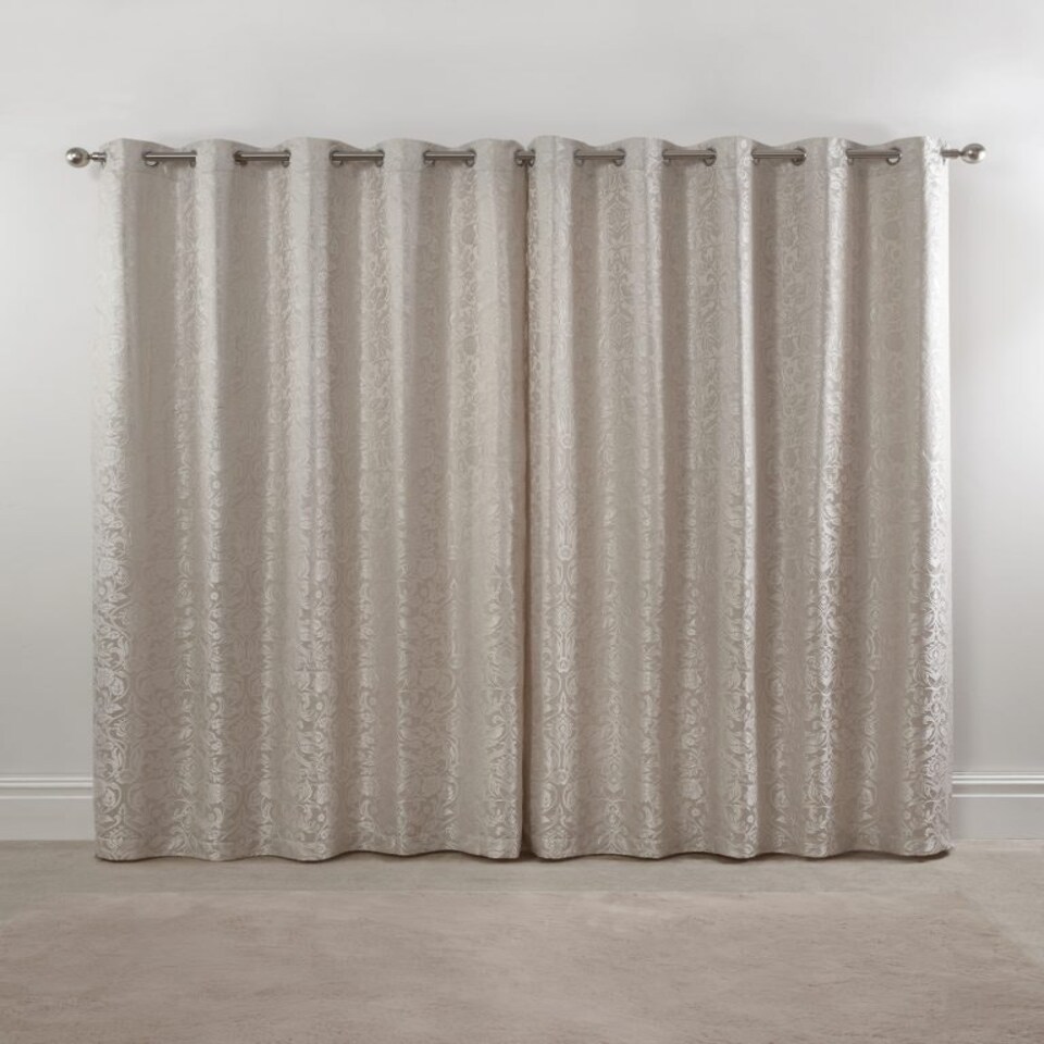 image 1 of Harrow Lined Eyelet Jacquard Curtains 116cm x 137cm Cream | Cream | Cream