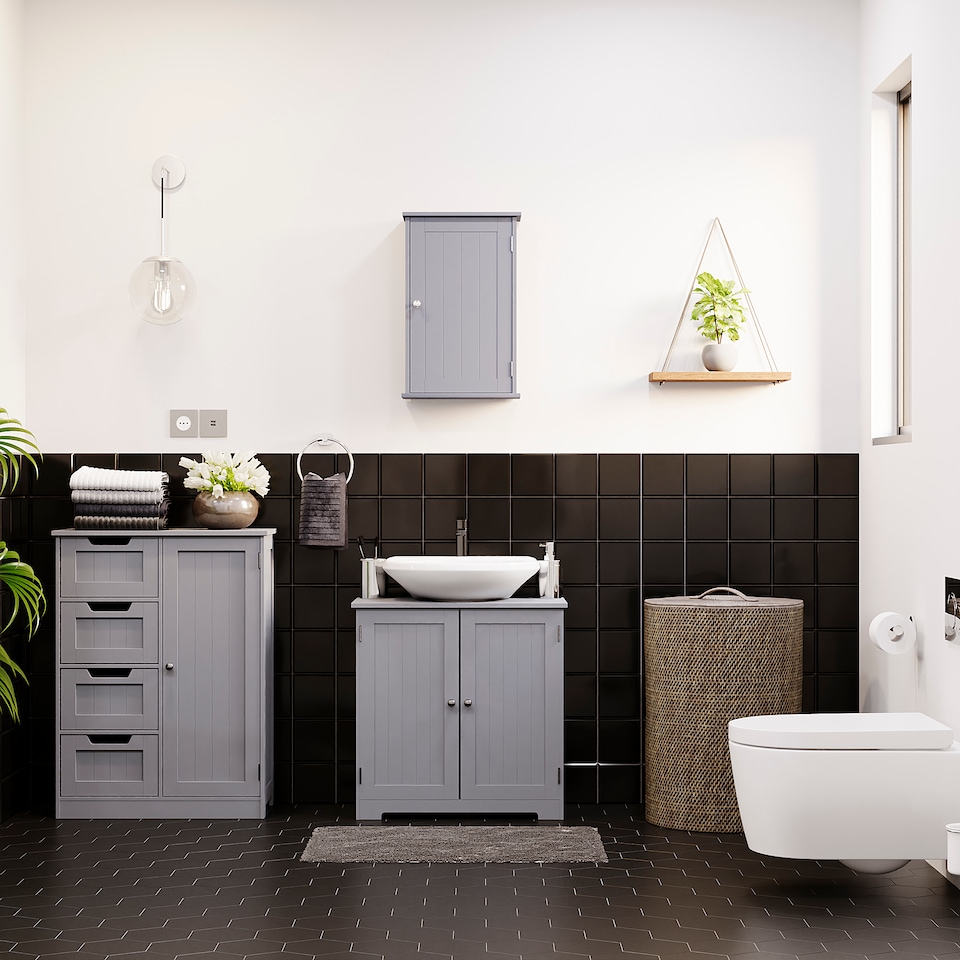 image 1 of Bath Vida Priano 1 Door Wall Mounted Bathroom Cabinet, Grey