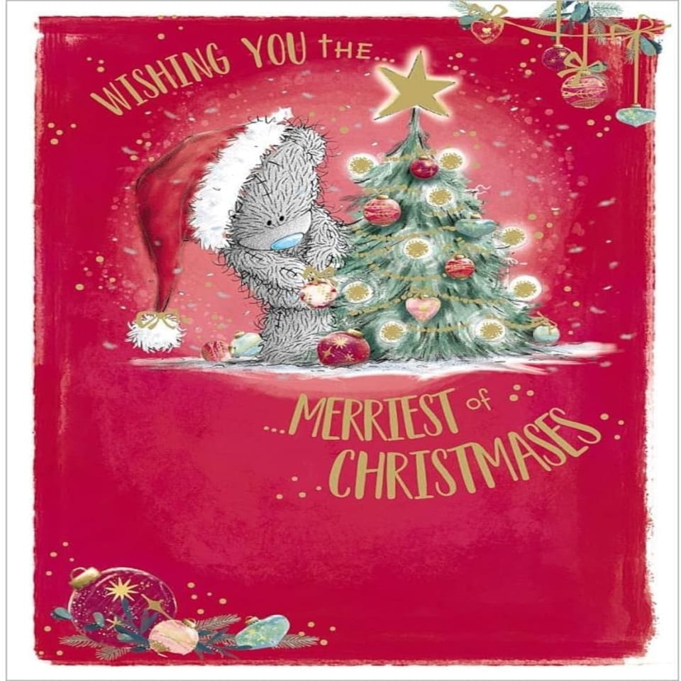 image 1 of Bear Decorating Tree Merriest Christmas Card