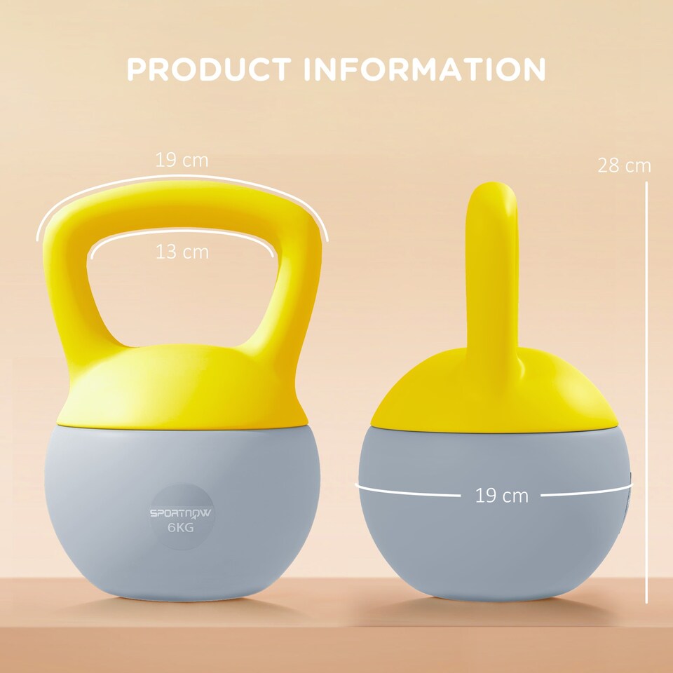 image 1 of SPORTNOW 6KG Kettlebell with Soft Body and Non-Slip Handle, Yellow and Grey